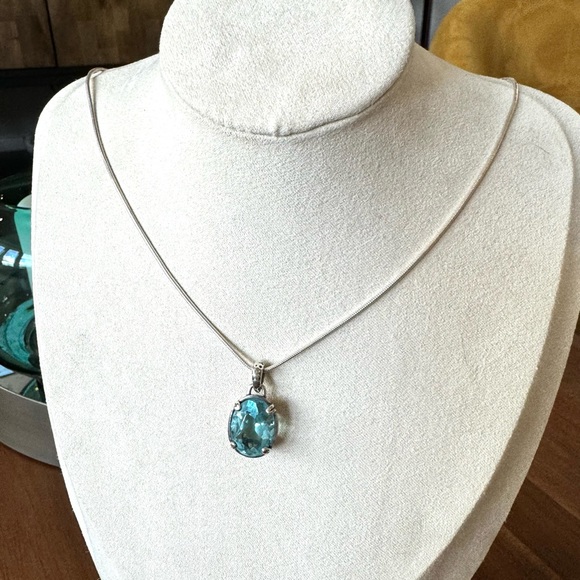 Silpada Sterling Silver and Aqua Glass Pendant Necklace - Picture 2 of 9